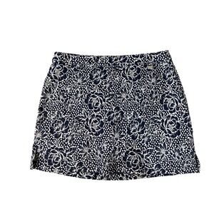 Rafaella‎ Comfort Floral Skort Navy White Stretch Size L Pull On Skirt  Casual